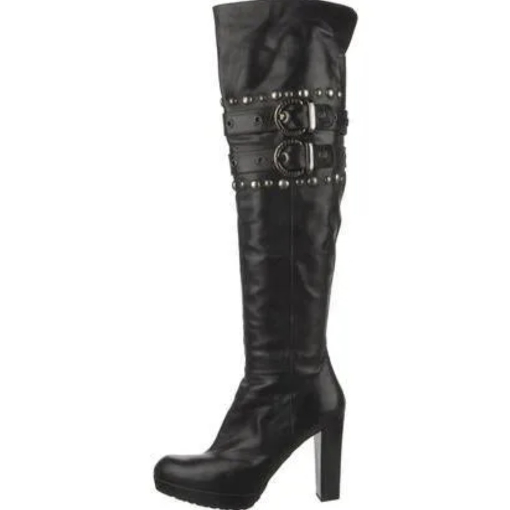 Stuart Weitzman over the knee leather / studded boots